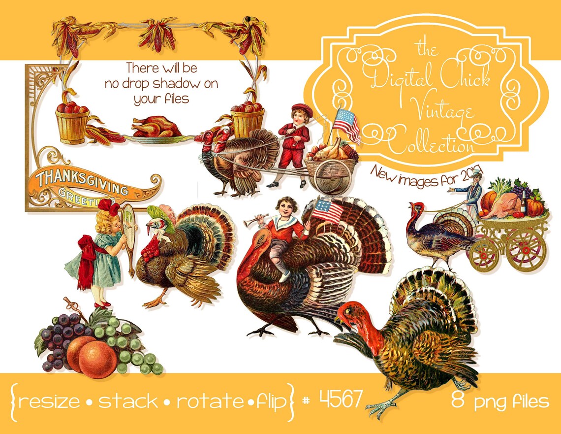 Thanksgiving clipart Digital instant download Vintage | Etsy
