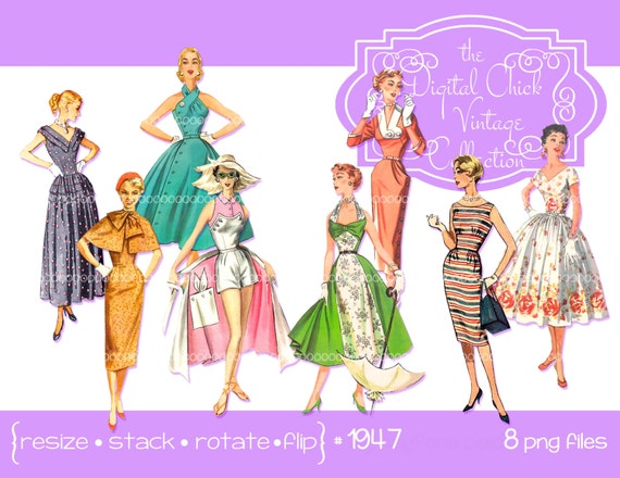 Vintage Women Clipart mother grandmother woman clipart ladies Digital Clipart 1950s 1940s clip art instant download PNG files 219