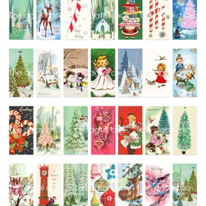 Christmas clipart, instant download, domino pendant--church, Christmas trees, candy canes--printable digital collage sheet, 8.5 by 11 1372