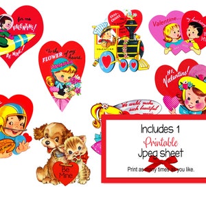 Digital clipart, instant download, Vintage Valentines, Boys and Girls, Rocket, football player, piano player, Train Engine, 8 PNG files 1715 image 2