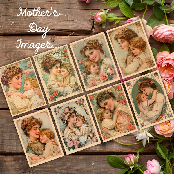 Vintage Mother's Day images, clipart, mothers and children, child--download Digital Collage Sheet (8.5 by 11 inches) 4410