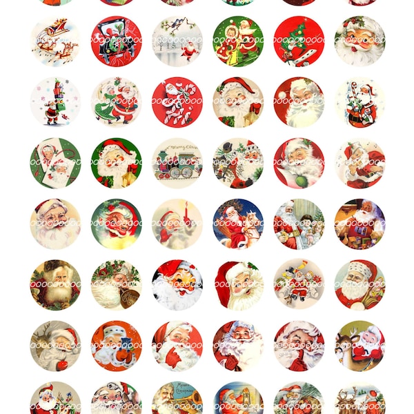 Digital Clipart, instant download, Vintage Christmas bottle cap Santa Claus Saint Nick sleigh--Digital Collage Sheet (8.5 by 11 inches) 1429