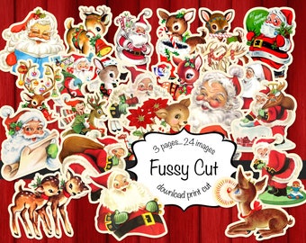 Christmas Fussy Cut Images: Santa, Reindeer Ephemera (Digital Download)