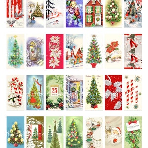 Christmas clipart, instant download, domino pendant--Christmas trees, pine trees, snow--printable digital collage sheet, 8.5 by 11 1369