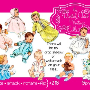 Vintage Baby Clipart: Printable PNG Files (Digital Download)