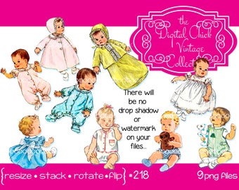 Digital Clipart, instant download, vintage baby images, clip art, babies, infants, children, toddlers, girl boy, printable png files 218