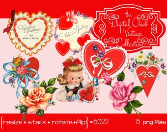 Digital Clipart, instant download, Vintage Valentines Images, ribbons, roses, bouquet, flowers , lace, hearts--png files  6022