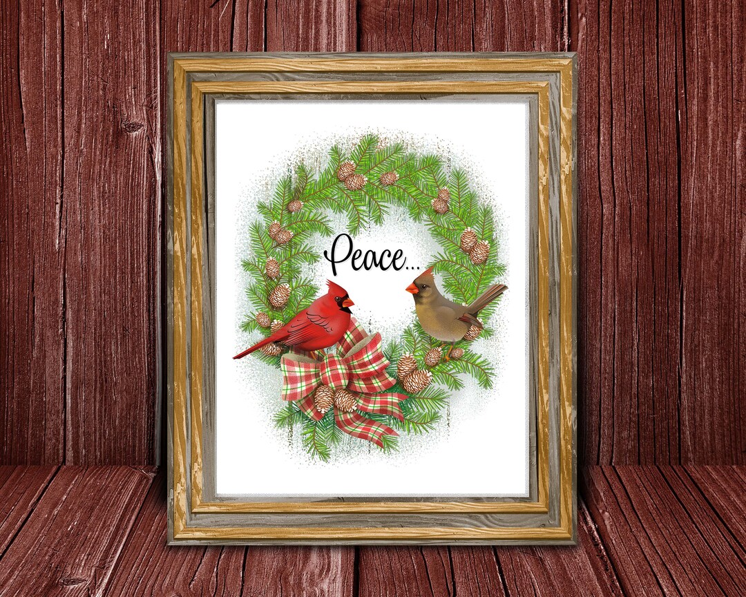 Printable Christmas/winter Wreath PEACE Printable Wall Art - Etsy