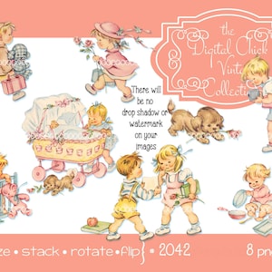 Clipart digital, descarga instantánea, clipart vintage de niña pequeña, niño pequeño, niño, niños, niña pequeña, niño pequeño, archivos PNG 2042