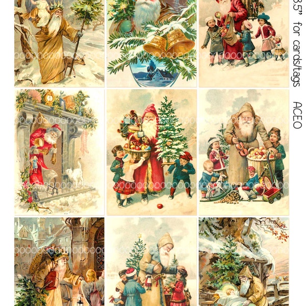 Digital Clipart, Instant Download, Vintage Christmas Card Images--Old World Santa Claus Saint Nicholas--8.5 by 11 Digital Collage Sheet 1932
