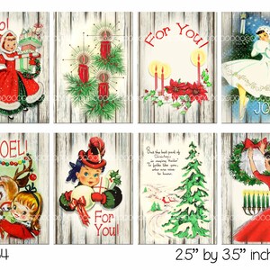 Digital Clipart, instant download, Vintage Christmas Cards or tags for Kids--Young Girls, Wreath--8.5 by 11--Digital Collage Sheet 1754