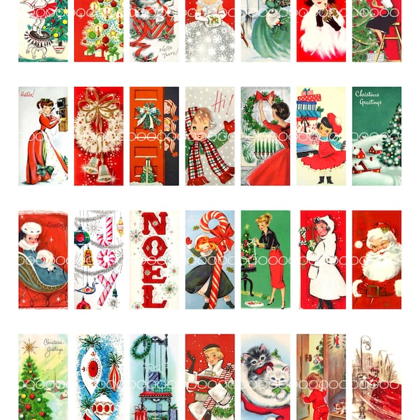 Christmas clipart, instant download domino pendant--Women girls Christmas trees candy canes--printable digital collage sheet, 8.5 by 11 1884