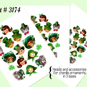 Printable Heads for chenille Ornaments St Patricks Day Girls, Boys, Kitty, 3 sizes, Digital Download Collage Sheet (8.5 by 11 inches) #H3174