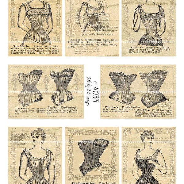 Digital Clipart, instant download, Vintage Ladies illustrations corsette corset catalog--Digital Collage Sheet (8.5 by 11 inches)  4033