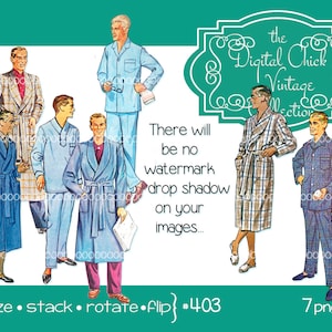 Clipart digital, descarga instantánea, imágenes vintage de hombres: Día del padre, hombres, padre, abuelo, gente, pijama, bata, archivos PNG 403