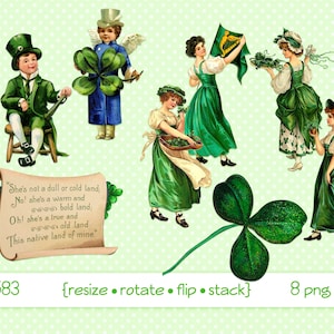 St Patrick es Day Digitale Clipart, Sofort Download, Bilder--Irische Frauen Männer Kinder, Tanz, Shamrock, jig, green top hat--8 png Dateien 4583