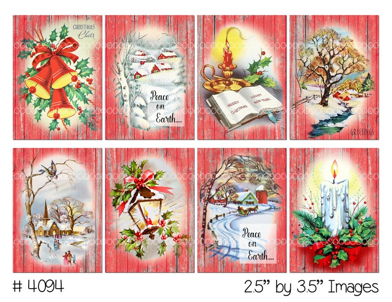 holly winter snow scene bells instant download Digital Clipart Vintage Christmas candles--8.5 by 11--Digital Collage Sheet 4094