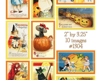 Digital Clipart--instant download--Vintage Halloween, pumpkins witch black cat--Printable Digital Collage Sheet (8.5 by 11 Inches) 1304