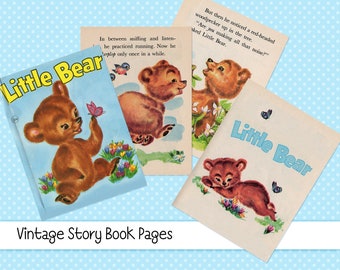 Digital Clipart, instant download, Vintage Little Bear storybook Pages--8 Digital Collage Printable Sheets (8.5 by 11 inches) 4178