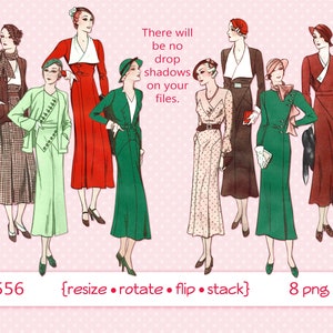 1930s Fashion Clipart: Vintage Women PNG Files (Digital Download)