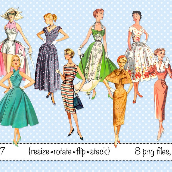 Vintage Frauen Clipart, digitale Clipart, sofortiger download, Clip Art, Damen, Mode-Modell, Frau Clipart, 1950er, 1960er Jahre, PNG-Dateien 1947