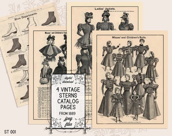 Vintage catalog pages, Digital clipart, instant download, printable ephemera, 1880s fashion--Digital Collage Sheet (8.5 by 11 inch) ST 1