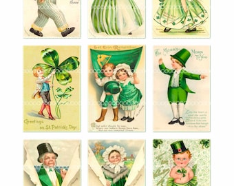 Digital Clipart, instant download, Vintage St Patricks Day Images clip art children--9 images--Digital Collage Sheet (8.5 by 11 inches 352