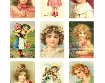 Digital Clipart, instant download, Vintage Ladies girls vintage illustrations child children--Digital Collage Sheet (8.5 by 11 inches)  1465