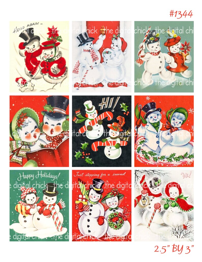 couples candy cane--8.5 by 11--Digital Collage Sheet 1344 Digital Clipart Vintage Christmas Cards--snowman instant download snowmen
