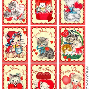 Digital Clipart, instant download, Valentines cards, tags for kids, kittens, kitty cat, ACEO Digital Collage Sheet (8.5 by 11 inches) 1946