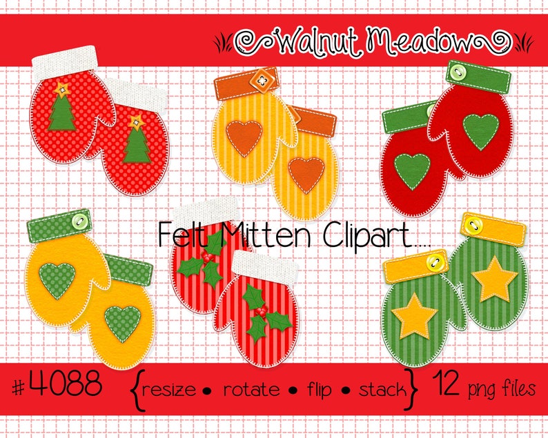 trees instant downloads Felt Mitten Pairs Images holly--PNG Files 4088 stars hearts Digital Clipart