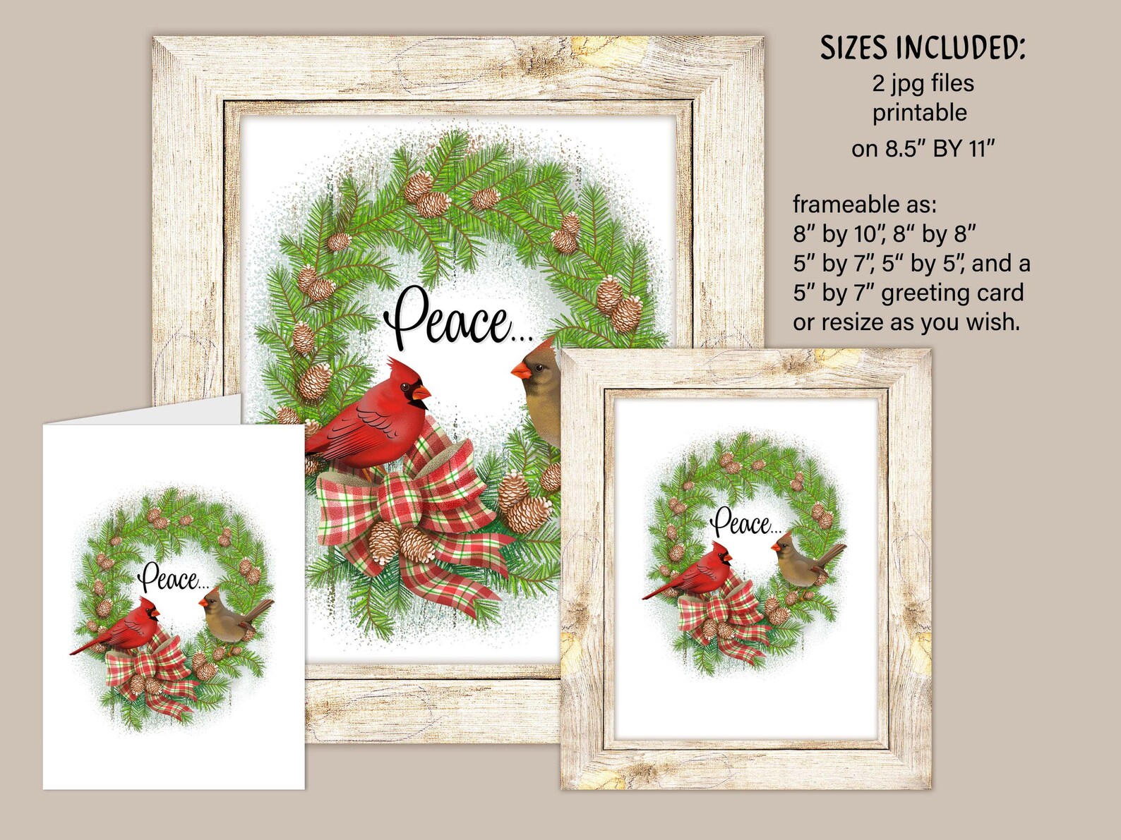 Printable Christmas/winter Wreath PEACE Printable Wall Art | Etsy