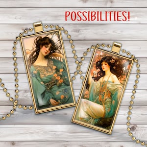 Art nouveau clipart, 1x2 inch domino, beautiful women printable digital collage sheet, curling hair, print for pendants, cards ornaments