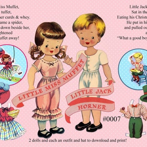 Vintage Nursery Rhyme paper dolls, paperdolls and clothes, download and print, Little Miss Muffet, Little Jack Horner, printable sheets 0007