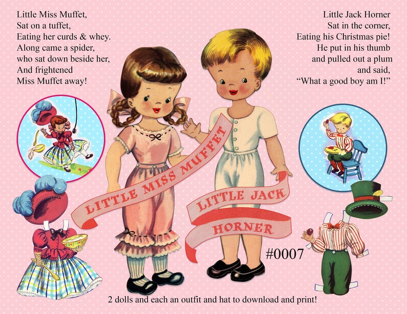 Vintage Nursery Rhyme paper dolls paperdolls and clothes Etsy