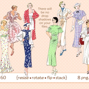 1930s Fashion Clipart: Vintage Women PNG Files (Digital Download)