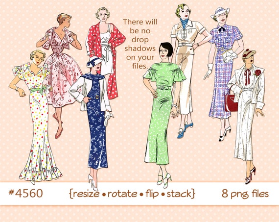 Clipart di moda anni '30: file PNG di donne vintage (download