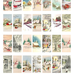 Christmas clipart, instant download, domino pendant--Christmas scenery, snowy trees, houses--printable digital collage sheet, 8.5 by 11 1741