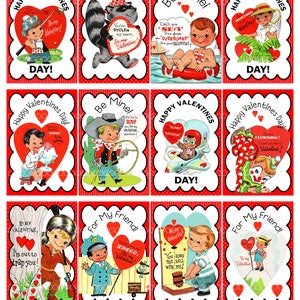 Digitale Clipart, instant download, mini Valentijnskaarten voor kleine jongens kinderen clown golf vliegtuig Digitale Collage Sheet (8,5 bij 11 inch) 4119