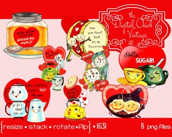 Vintage Valentine Clipart: Teapot, Teacup, Honey (PNG Files)