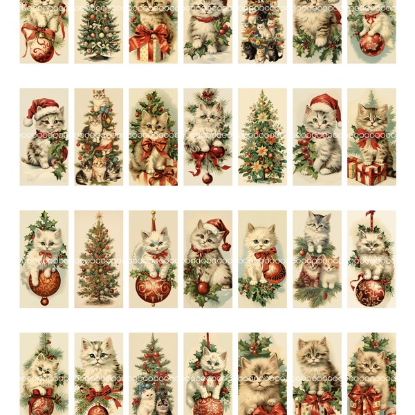 Christmas kitty, kitten clipart, domino pendant--Kittens, kitties, long hair cat, cats --printable collage sheet 8.5 by 11 commercial use