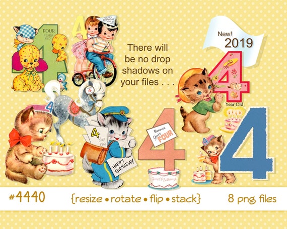 ClipArt di compleanno dei bambini dell'annata, 4 anni, quattro, bambina,  ragazzo, gattino, pony quarto compleanno, triciclo, trike PNG file 4440 -   Italia