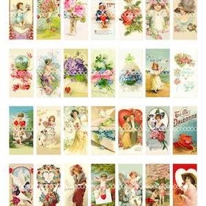 Vintage Valentine Card Images--dominoes domino tile love cupids flowers hearts lovebirds Clipart--8.5 by 11--Digital Collage Sheet  1399