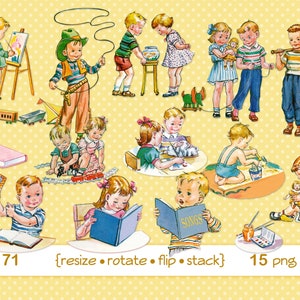 Clipart digital, descarga instantánea, niños vintage, niño pequeño, niño, niña pequeña, niño pequeño, jardín de infantes, preescolar, archivos PNG 4171