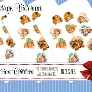 Printable Heads for Chenille Ornaments, Vintage Victorian Children, Boys, Girls, Hats, Bonnets Bows VC3