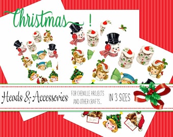 Printable Christmas Ornament Heads: Snowmen, Kittens, Puppies (Digital Download)