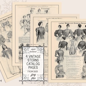 Vintage catalog pages, Digital clipart, instant download, printable ephemera, 1880s fashion--Digital Collage Sheet (8.5 by 11 inch) ST 4