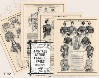 Vintage catalog pages, Digital clipart, instant download, printable ephemera, 1880s fashion--Digital Collage Sheet (8.5 by 11 inch) ST 4
