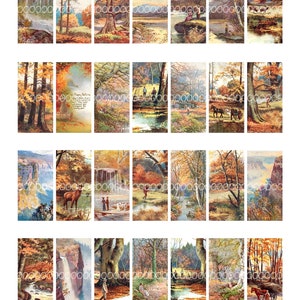 Vintage Viktorianische Herbst Bilder--instant digital download--Jäger Bäume Wasserfall Klippen 1 inch by 2 domino--(8,5 x 11 inches) 4572