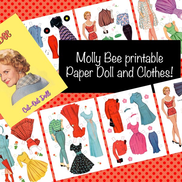 Molly Bee, Vintage Paper Doll, printable paperdolls and clothes, fashions, 1950s, singer, tv personality, journaling, scrapbooking